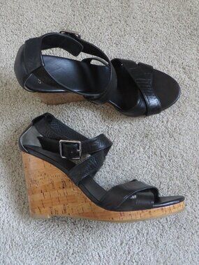 Cole Haan Jillian Womens Wedge Sandals Size 8.5 Black Leather #D44089